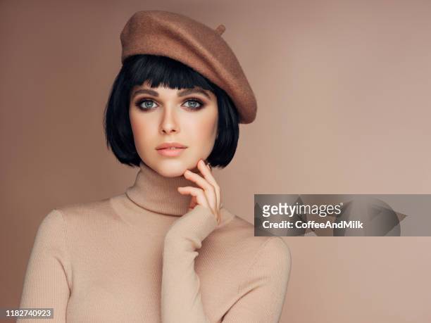 beautiful woman - beret stock pictures, royalty-free photos & images