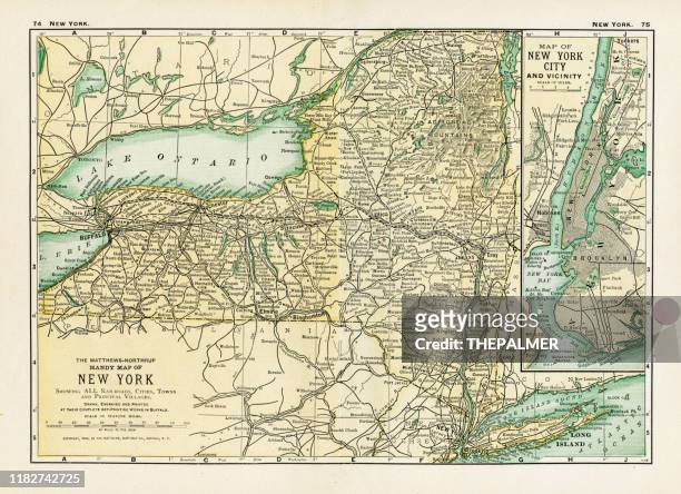 ilustrações de stock, clip art, desenhos animados e ícones de new york sate map 1898 - lake ontario