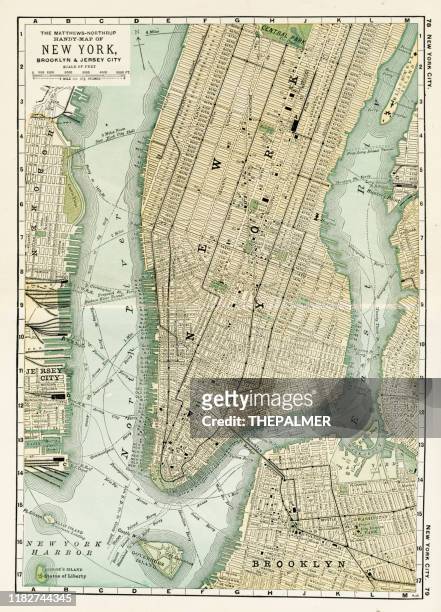 ilustraciones, imágenes clip art, dibujos animados e iconos de stock de mapa de la ciudad de nueva york 1898 - new york