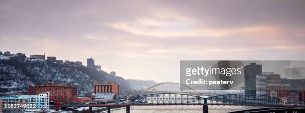 city view - pittsburgh, pa - pittsburgh aerial stock pictures, royalty-free photos & images