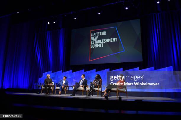 Author/journalist Ronan Farrow, Editor-in-Chief of HuffPost Lydia Polgreen, Founder and CEO of Jigsaw Jared Cohen, author Marlon James, and...