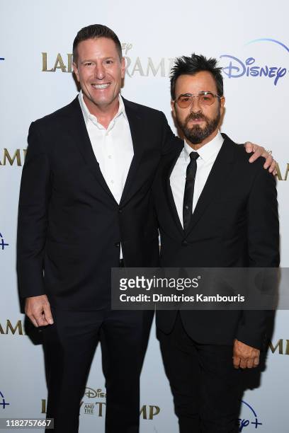 Kevin A. Mayer and Justin Theroux attend as Cinema Society hosts a special screening of Disney+'s "Lady And The Tramp" at iPic Theater on October 22,...
