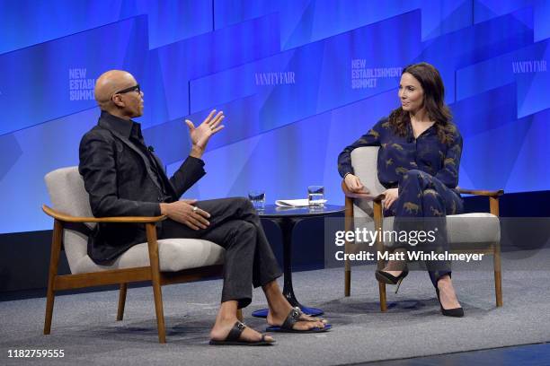 RuPaul and Whitney Cummings speak onstage during 'Long Live the Queen: The Business of Being RuPaul' at Vanity Fair's 6th Annual New Establishment...