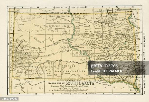 south dakota map 1898 - south dakota stock illustrations