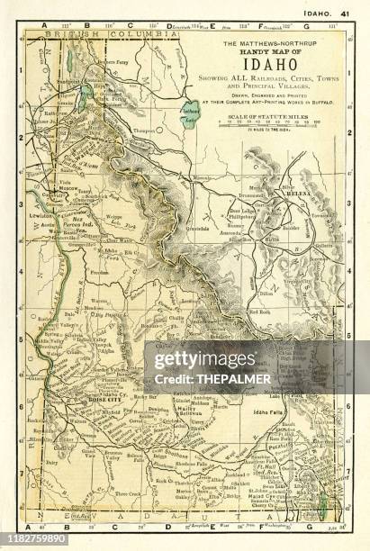 ilustraciones, imágenes clip art, dibujos animados e iconos de stock de mapa de idaho 1898 - idaho