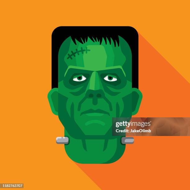 stockillustraties, clipart, cartoons en iconen met frankenstein gezicht plat 1 - frankenstein