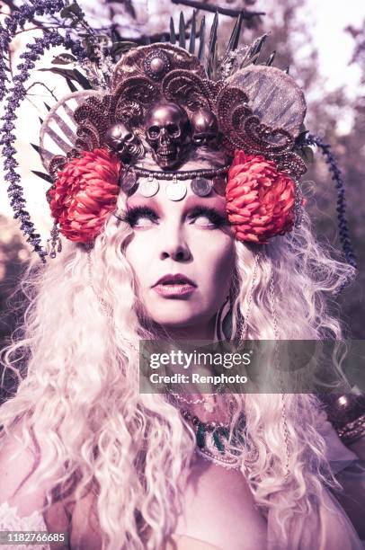 ghostly goddess halloween theme - goddess stock pictures, royalty-free photos & images