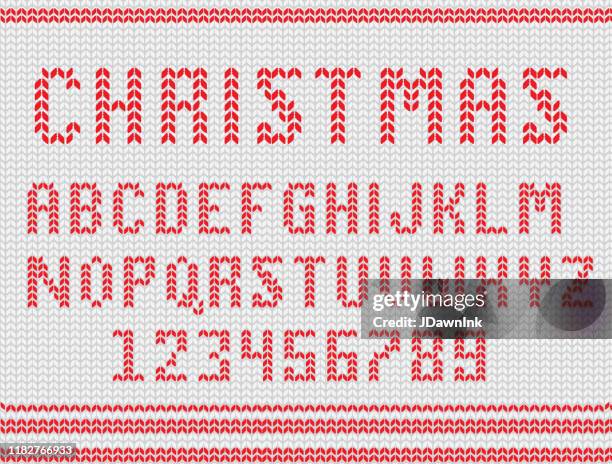ilustraciones, imágenes clip art, dibujos animados e iconos de stock de conjunto de diseño de fuente del alfabeto navideño de punto - cardigan sweater