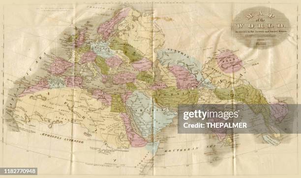 ancient map of the know world 1898 - map of armenia stock illustrations