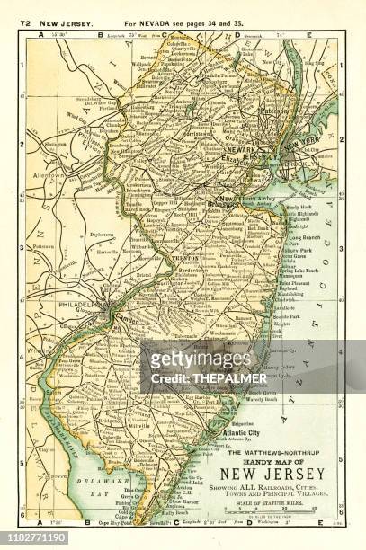 new jersey map 1898 - new jersey map stock illustrations