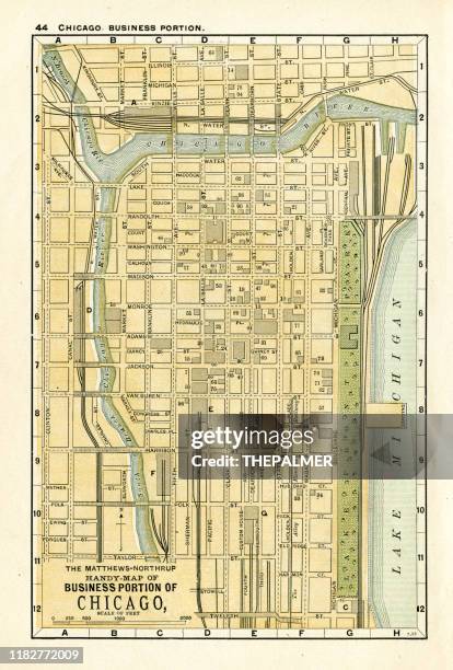 stockillustraties, clipart, cartoons en iconen met chicago illinois kaart 1898 - chicago map