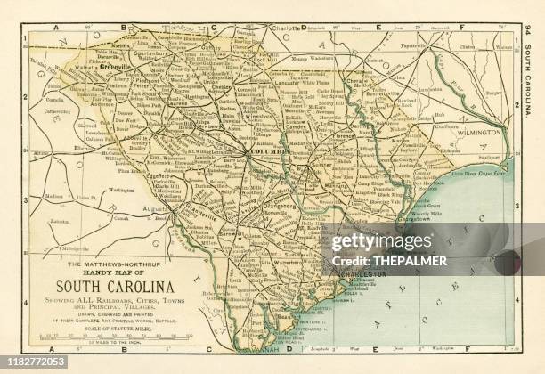 south carolina map 1898 - south carolina stock illustrations
