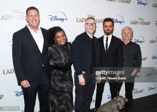 Kevin A. Mayer, Yvette Nicole Brown, Charlie Bean, Justin Theroux and Brigham Taylor attend Disney+'s "Lady and the Tramp" New York Screening at iPic...