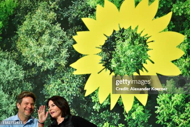 Robert Habeck and Annalena Baerbock attend a federal delegates conference of the German Greens Party on November 16, 2019 in Bielefeld, Germany....