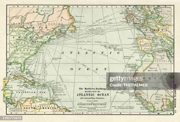 ilustrações de stock, clip art, desenhos animados e ícones de atlantic ocean map 1898 - oceano atlântico