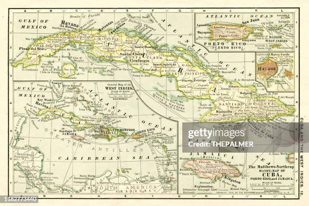 illustrations, cliparts, dessins animés et icônes de cuba west indies carte 1898 - barbados map