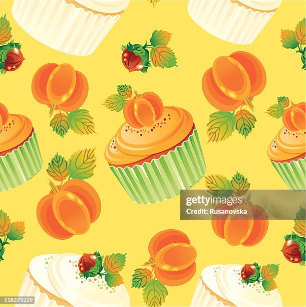 autumn cupcakes pattern - hazelnuts stock illustrations