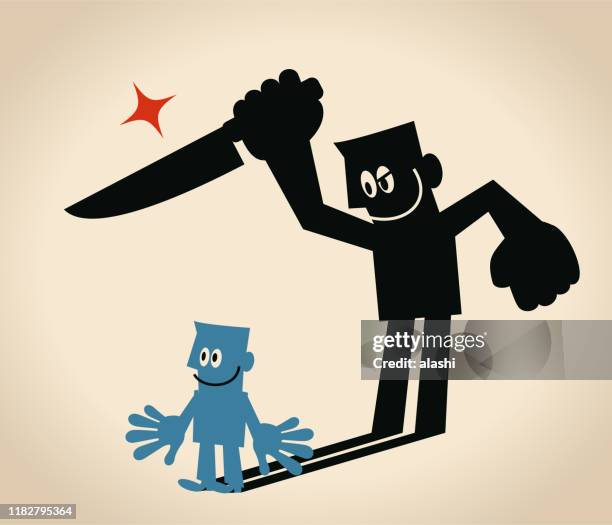 businessman and evil shadow knife crime - stab stock illustrations