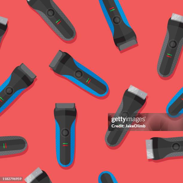 stockillustraties, clipart, cartoons en iconen met elektrisch scheer patroon plat - kappersschaar