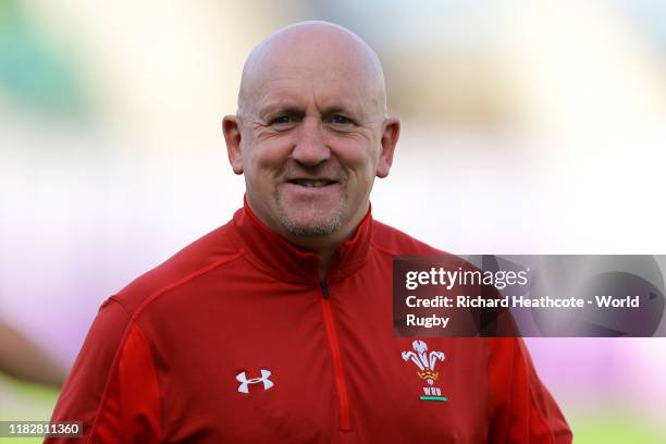 Assistant coach Shaun Edwards of Wales during a training session at the Prince Chichibu Memorial Rugby Ground on October 23, 2019 in Tokyo, Japan.