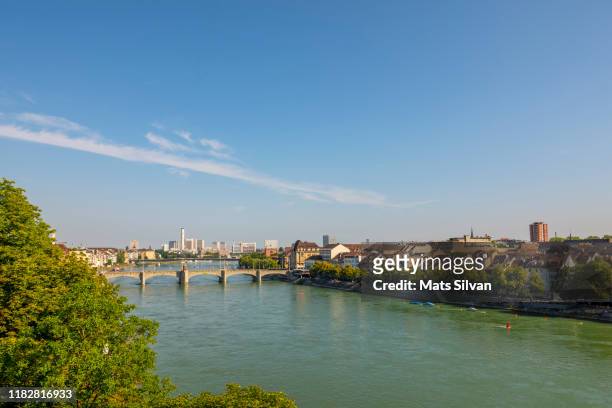 cityscape and rhine river in basel - canton de bâle campagne photos et images de collection