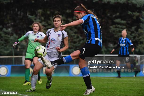 Gloria Marinelli of FC Internazionale Women pulls the ball during the Women Serie A match between FC Internazionale and Orobica at Campo Sportivo F....