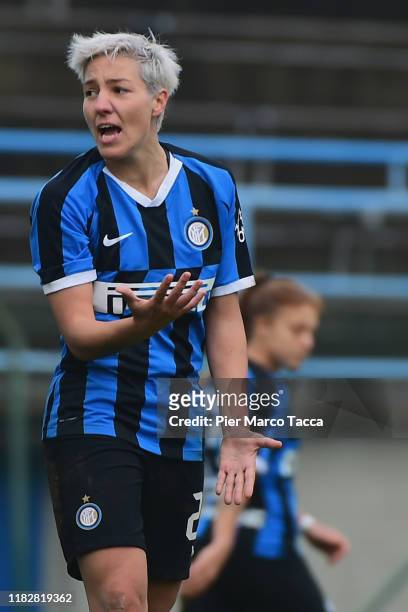 Stefania Tarenzi of FC Internazionale Women gestures during the Women Serie A match between FC Internazionale and Orobica at Campo Sportivo F....