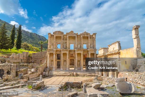 the library of celsus, ephesus, turkey - ancient ruins stock pictures, royalty-free photos & images