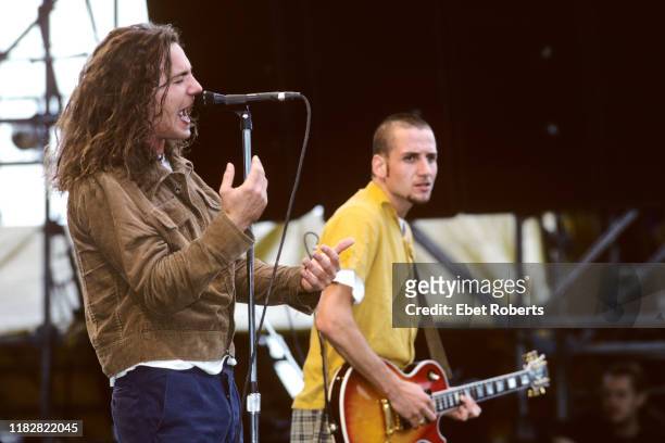 Eddie Vedder and Stone Gossard of Pearl Jam at Lollapalooza at Montage Mountain, Pennsylvania on August 15, 1992.