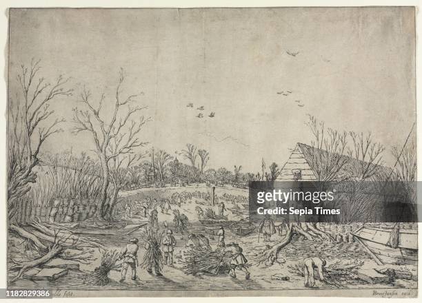 The Great Flood of January 10, 1624 . Van de Velde Esaias . Etching.