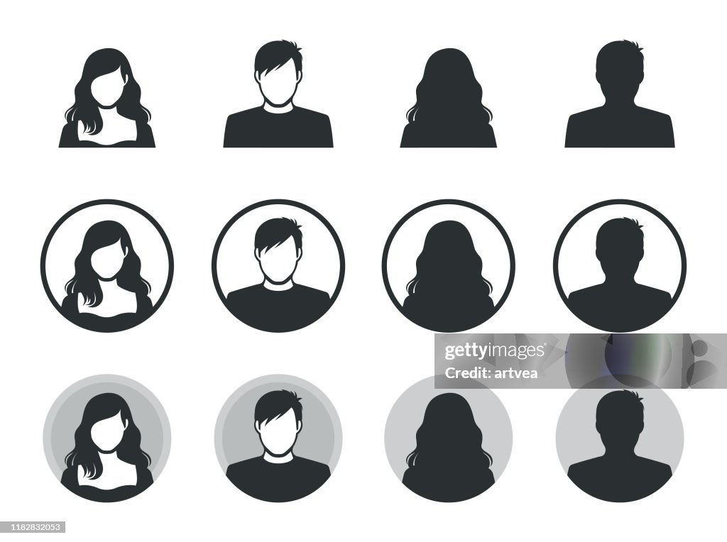 Mannelijke en vrouwelijke avatar silhouet pictogrammen.