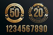 Anniversary emblems template set design with gold number style