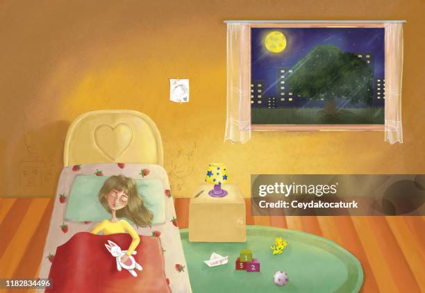 child sleep - bedside table kid asleep stock illustrations