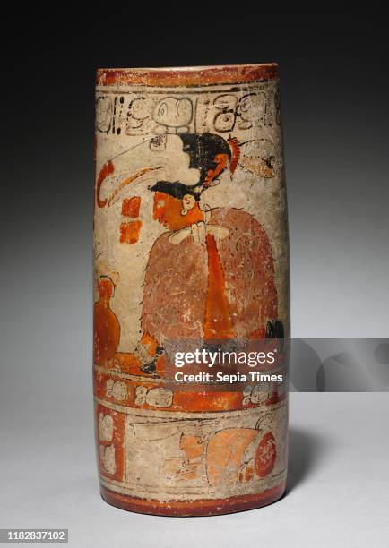 Painted Vase with Ruler and Scribe, 600-900. Guatemala, Northern Peten or Mexico, Southern Campeche, Maya, Late Classic, 7th-10th Century. Pottery...