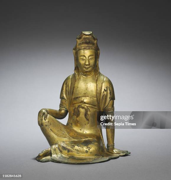 Water and Moon Guanyin, 900-1100. China, Five dynasties - Song dynasty . Gilt bronze; overall: 17.6 cm .