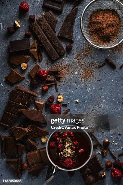 background with chocolate - raspberry stock pictures, royalty-free photos & images