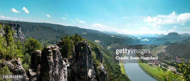 elbe sandstone mountains and elbe river, saxony, germany - elbe bildbanksfoton och bilder