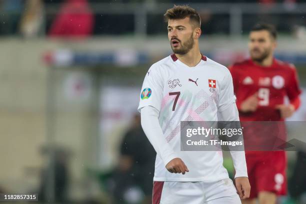 Albian Ajeti of Switzerland looks on during the UEFA Euro 2020 Qualifier between Switzerland and Georgia on November 15, 2019 in St Gallen,...