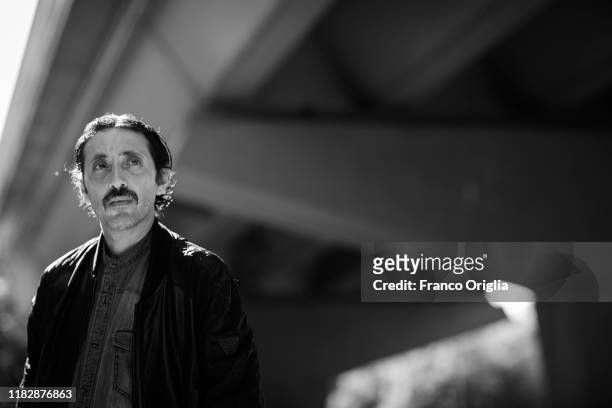 Image has been converted to black and white) Italian actor Marcello Fonte poses during the 14th Rome Film Festival on October 23, 2019 in Rome, Italy.