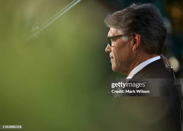 Secretary of Energy Rick Perry appears on a morning television show, at the White House on October 23, 2019 in Washington, DC. Perry has announced...