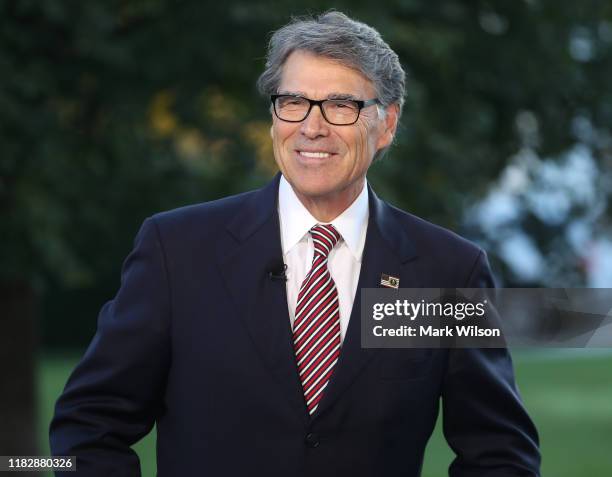 Secretary of Energy Rick Perry appears on a morning television show, at the White House on October 23, 2019 in Washington, DC. Perry has announced...