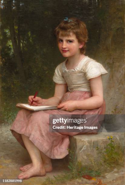 Calling, 1896. Seated on a stone step in the countryside, a young girl has realized that her calling in life is to be an artist. Bouguereau was...