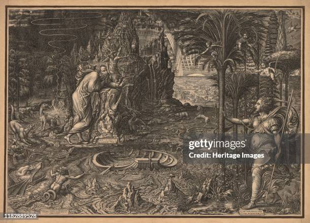 Allegory of Life, 1561. Two figures appear here in contrasting landscapes. On the left, an old man stands at the edge of a turbulent body of water...