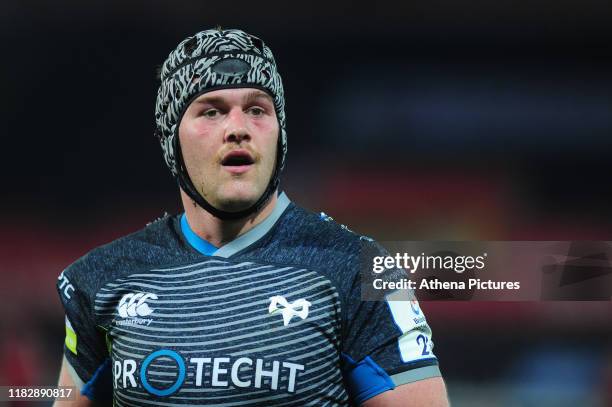 Dan Lydiate of Ospreys during the Heineken Champions Cup Round 1 match between the Ospreys and Munster at the Liberty Stadium on November 16, 2019 in...