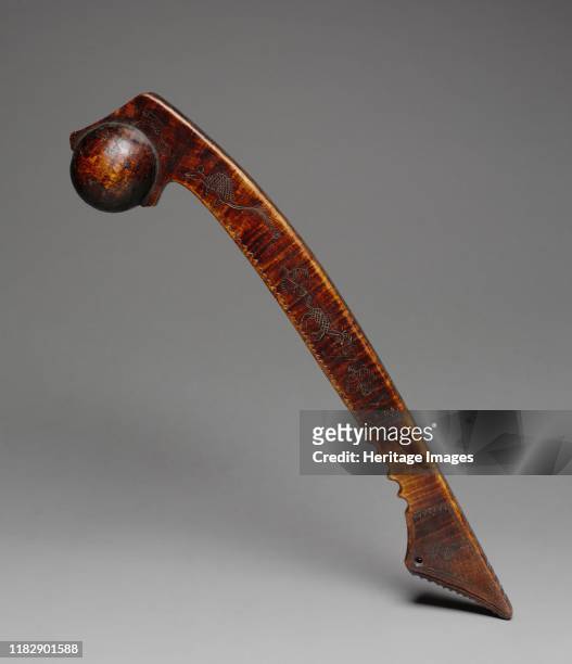 Ball-Headed Club, late 1700s-early 1800s. This club carries one of the richest known records of images representing Anishinaabe clan identities; clan...