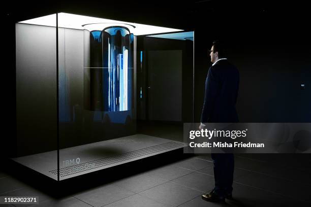 Dario Gil, Director of IBM Research, standing in front of IBM Q System One on October 18, 2019 at the company's research facility in Yorktown...