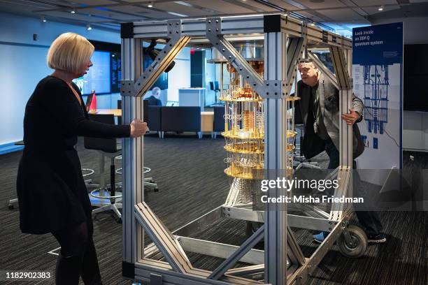 Exhibition model of IBM Q System One quantum computer.