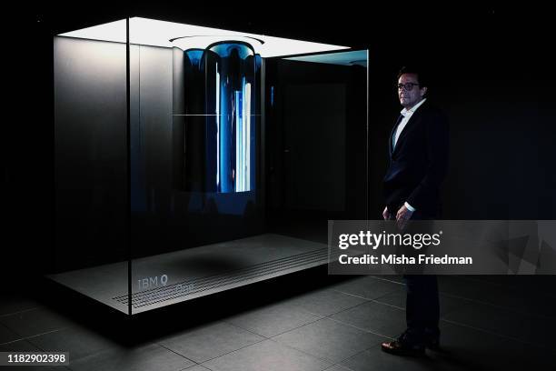 Dario Gil, Director of IBM Research, standing in front of IBM Q System One on October 18, 2019 at the company's research facility in Yorktown...