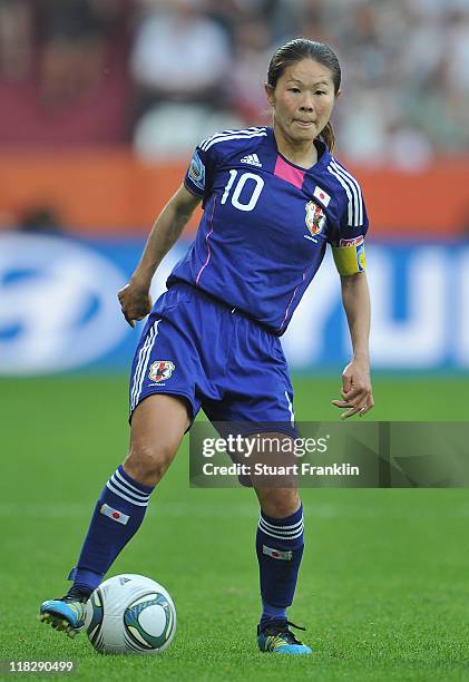 Homare Sawa of Japan in action during the FIFA Women's World Cup 2011 group B match between England and Japan at the FIFA World Cup stadiumon July 5,...