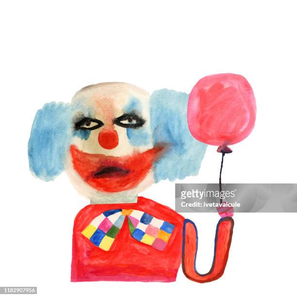 clown with balloon watercolour painting - clown stock illustrations